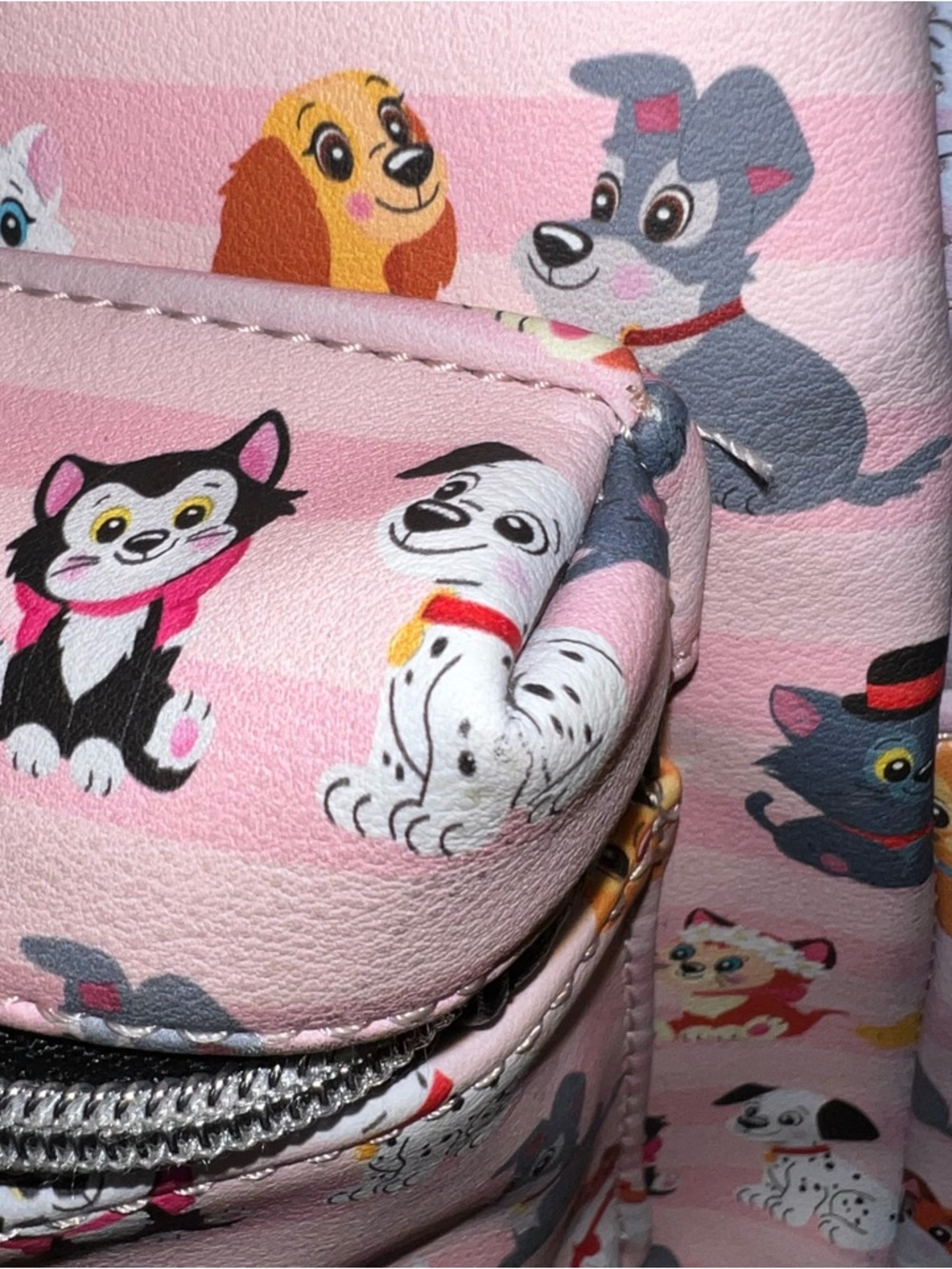 Loungefly Disney Cats & Dogs Pink Striped Dalmatian Lady Tramp Mini Backpack - Picture 5 of 17